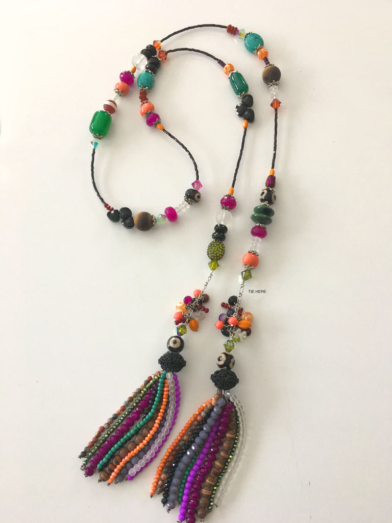 Tassel Simple Tie Necklace - Aztec